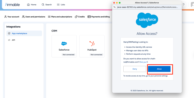 Salesforce connection allow permissions