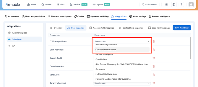 Salesforce mapping connect user