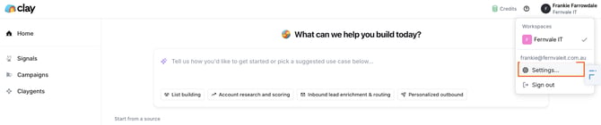 The Clay profile menu with the Settings option