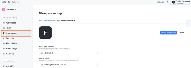 The Clay settings page showing the Connections section