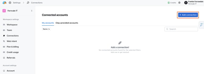 The Clay Connections section with the Add connection button