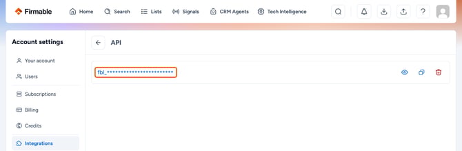 Masked API key highlighted