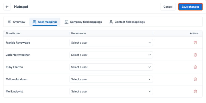 Save changes on the User mappings tab highlighted