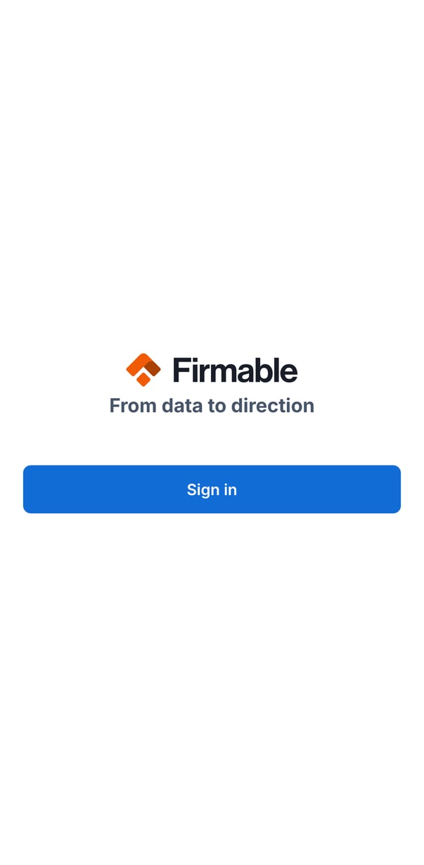 The Firmable mobile app sign-in screen with the Sign in button