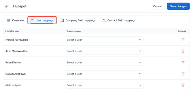 User mappings tab highlighted