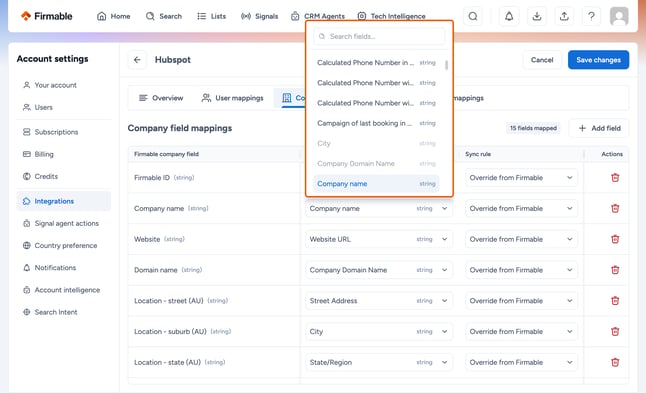 Open dropdown highlighted