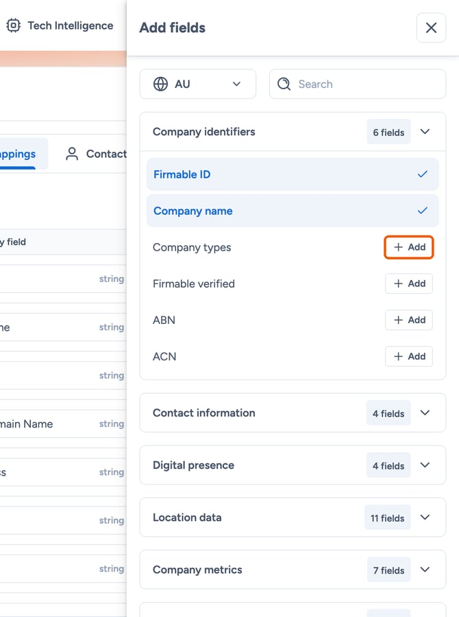 + Add next to an unmapped field highlighted