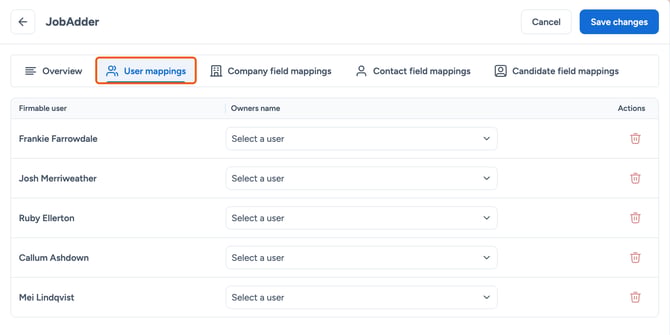 User mappings tab highlighted