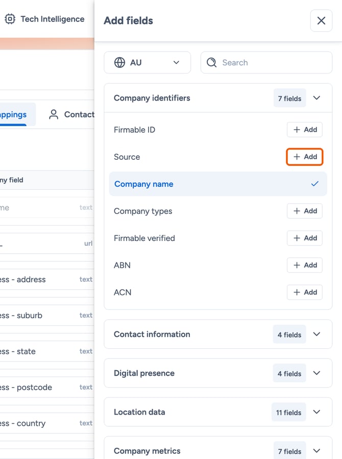 + Add next to an unmapped field highlighted