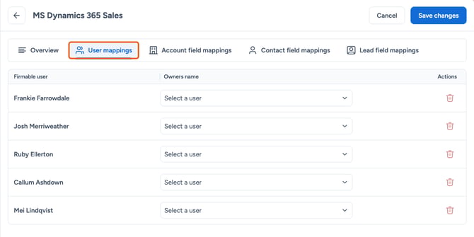 User mappings tab highlighted