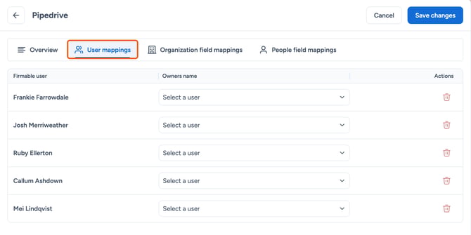 User mappings tab highlighted