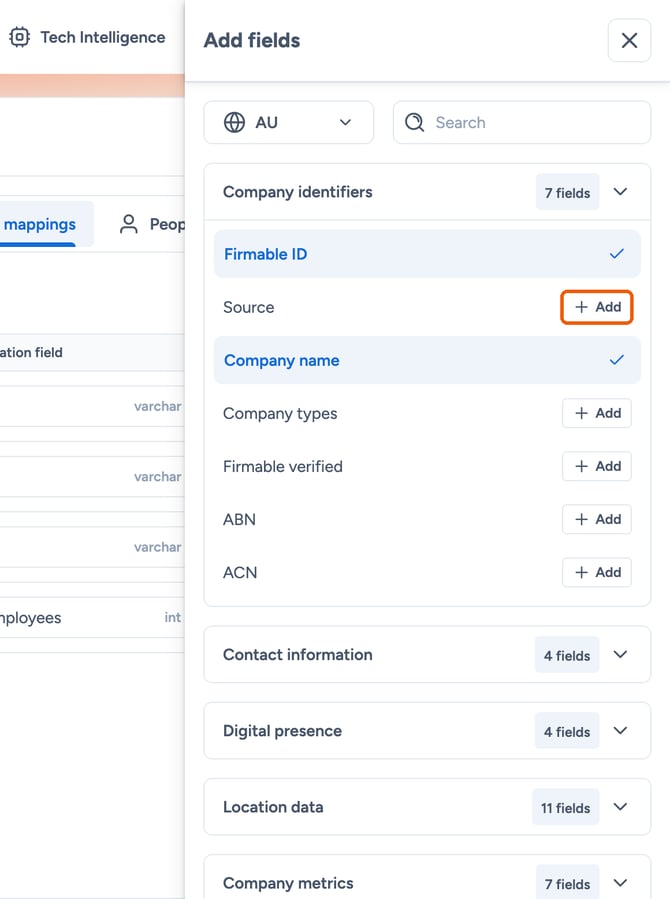 + Add next to an unmapped field highlighted