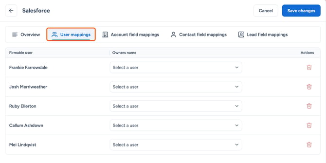 User mappings tab highlighted
