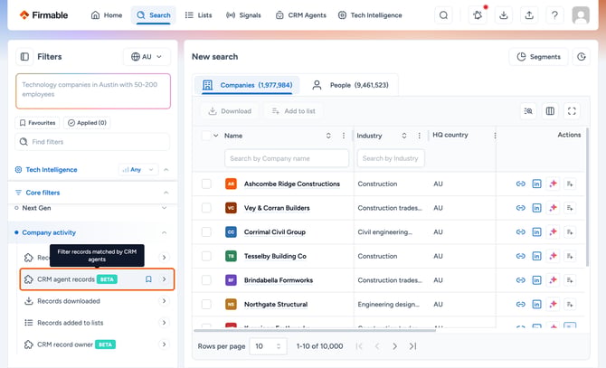 How to exclude existing CRM records from a Firmable search to find net-new business using 2-Way Sync