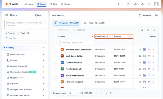 Newly added column headers highlighted