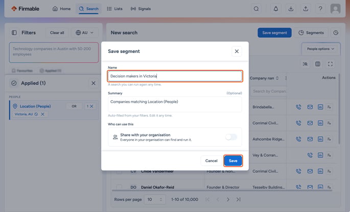 Name field and a second around the Save button highlighted