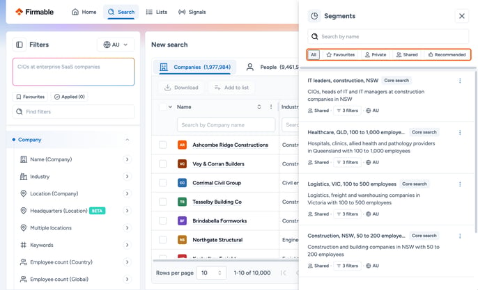 Companies/People tabs at the top of the panel highlighted