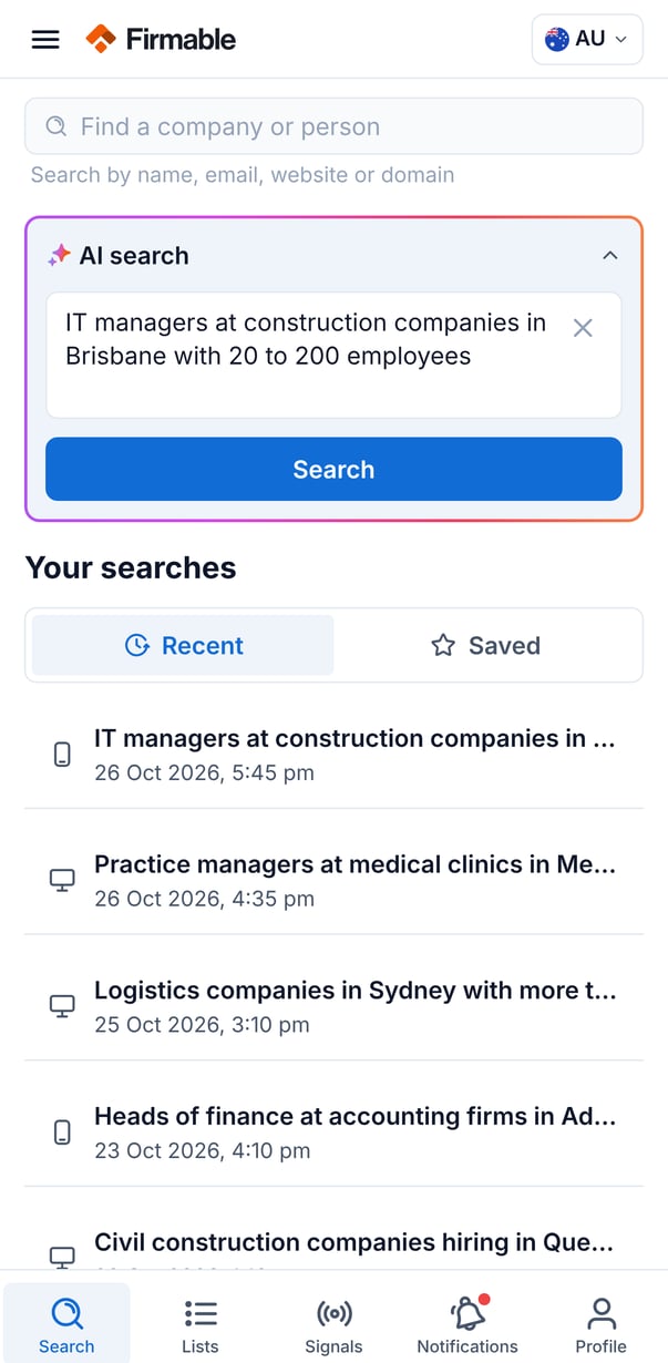 The AI search box with a plain-English search typed in and the Search button