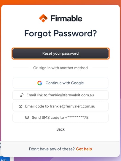 The Forgot Password? page with the Reset your password button highlighted