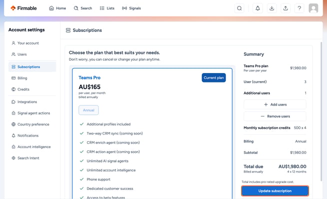 Update subscription in the Summary panel; the selected cards checkmark should be clearly visible highlighted