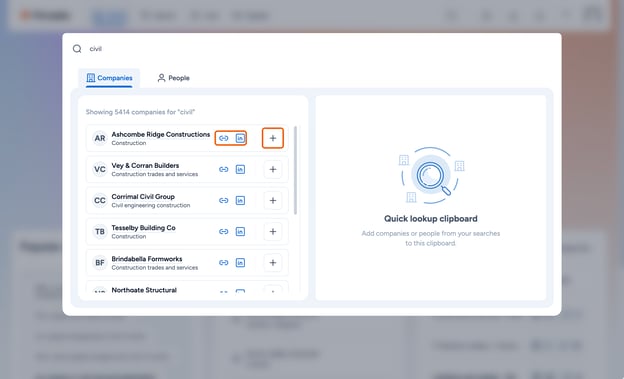 Website, LinkedIn and + icons on the BHP Group row highlighted