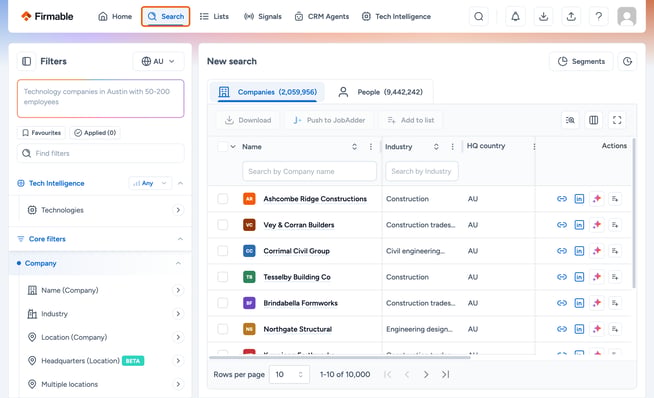 Search in the top navigation highlighted