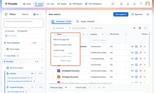 Header checkbox and its dropdown highlighted