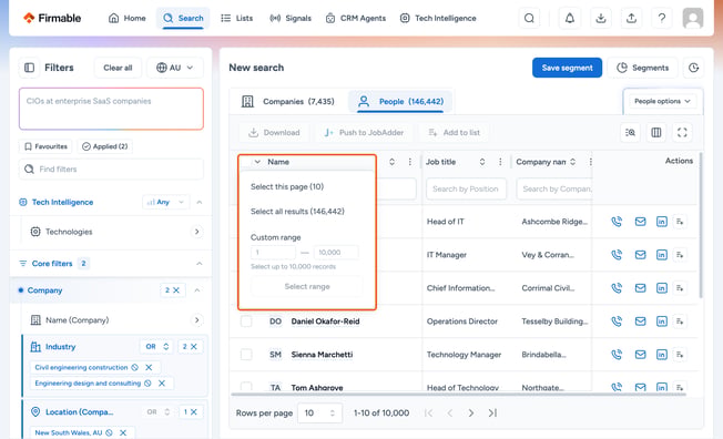Header checkbox and its dropdown highlighted
