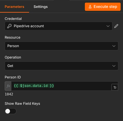 The Get a person node using the person ID from the trigger