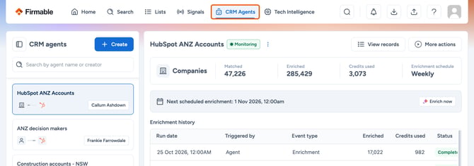 CRM Agents in the top navigation highlighted