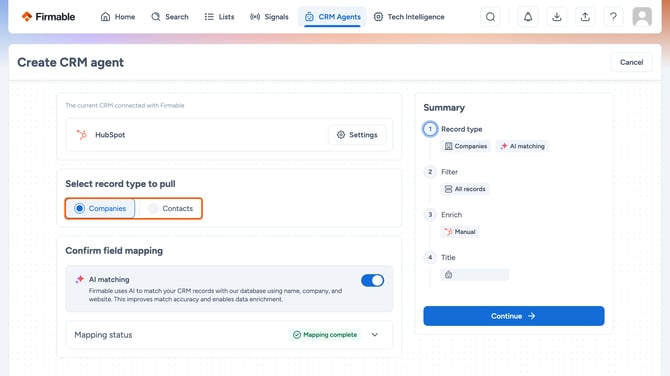 Record type options highlighted