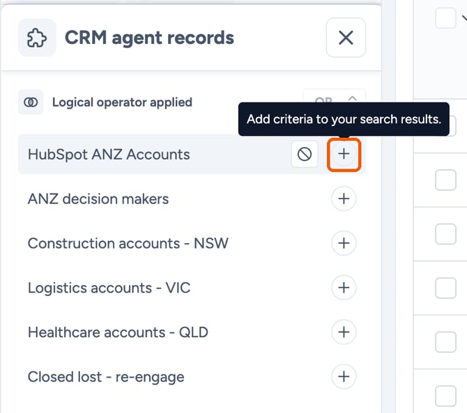 Include icon on a CRM agent highlighted