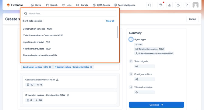 Open list picker (search box, counter and list rows) highlighted