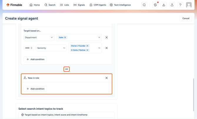 OR separator and the New in role block highlighted