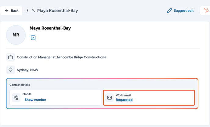 Requested work email highlighted