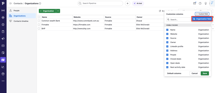 organisation field