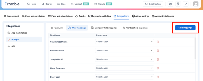 user mapping save mappings